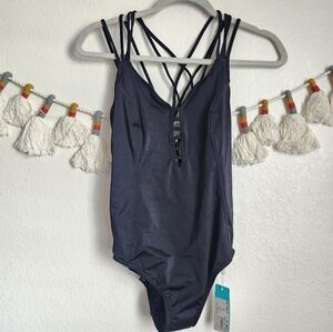 Seafolly Shimmer Strappy Crossback 1 Piece Black Swimsuit Beach Summer NWT 8